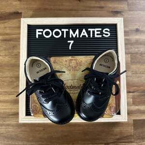 NIB Footmates Black Logan Oxford Saddle Leather Lace Up Dress Shoes Boys 7